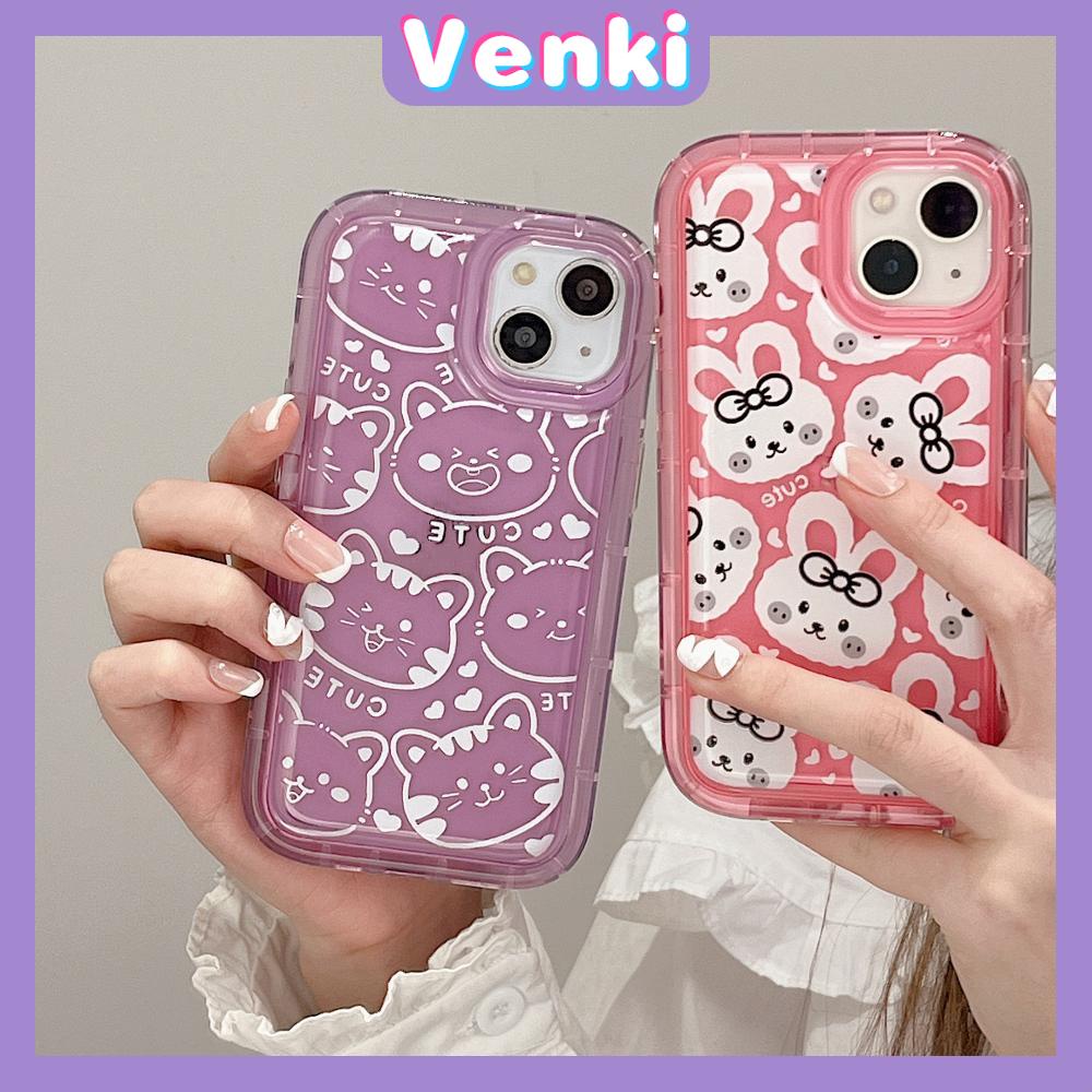 Case For iPhone 14 Pro Max TPU Soft Jelly Airbag Case Clear Cute Bunnies and Cats Stickers Case Camera Protection Shockproof For iPhone 14 13 12 11 Plus Pro Max 7 Plus X XR