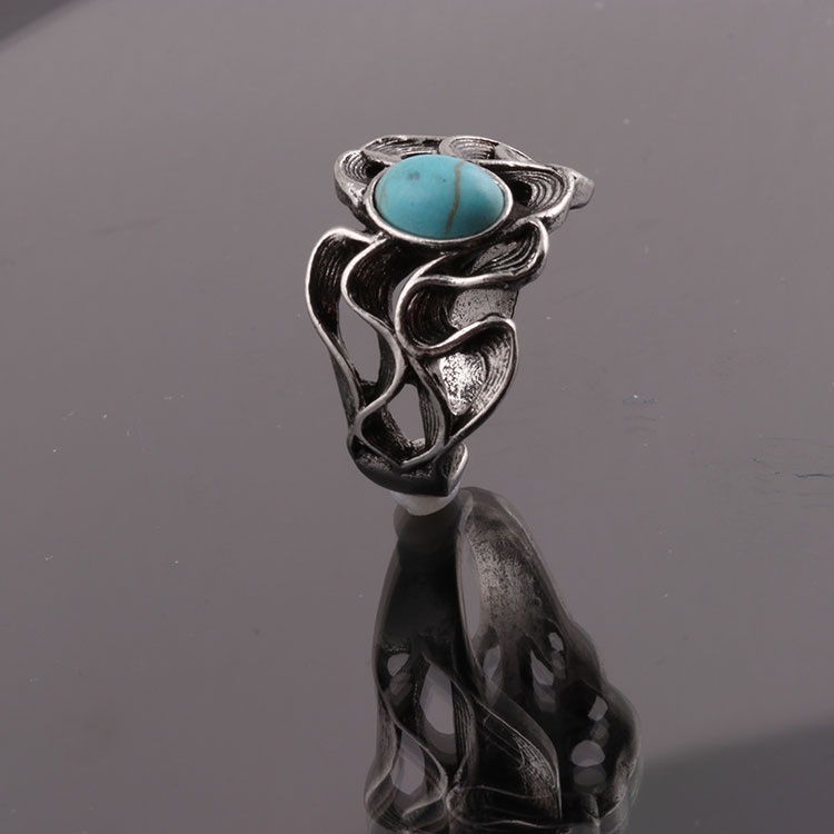 Cincin Model Terbuka Aksen turquoise Gaya retro Eropa Amerika Untuk Pria Dan Wanita