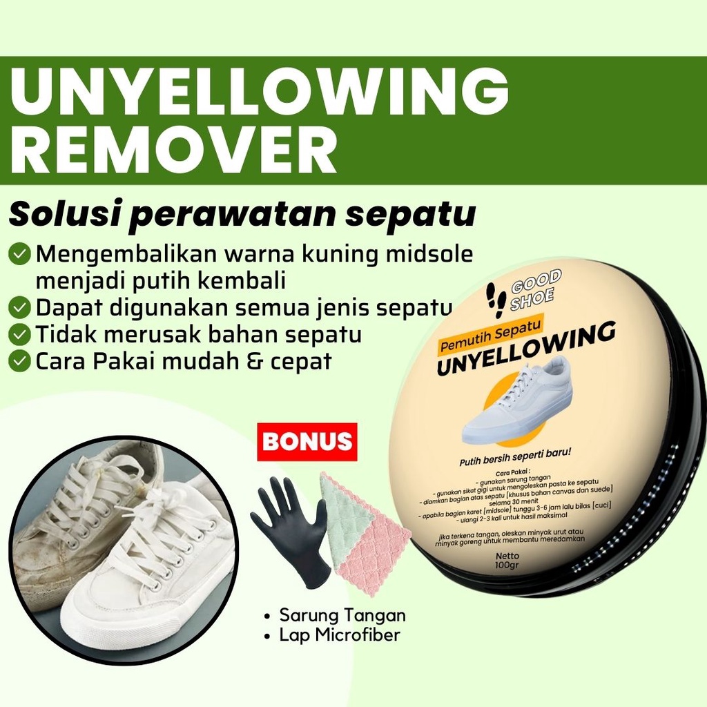 Unyellowing pemutih sepatu sneakers putih sol midsole kuning menguning canvas kanvas sneaker pembers