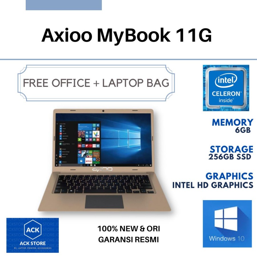 Axioo MyBook 11G N4000 6GB SSD 256GB W10 Pro 11.6" Brown