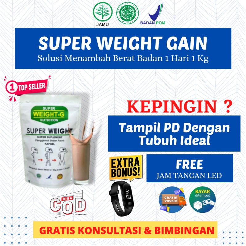 (TERLARIS) SUPER WEIGHT GAIN - SUPLEMEN PENGGEMUK BADAN PENAMBAH BERAT BADAN KAPSUL GEMUK PROTEIN SU