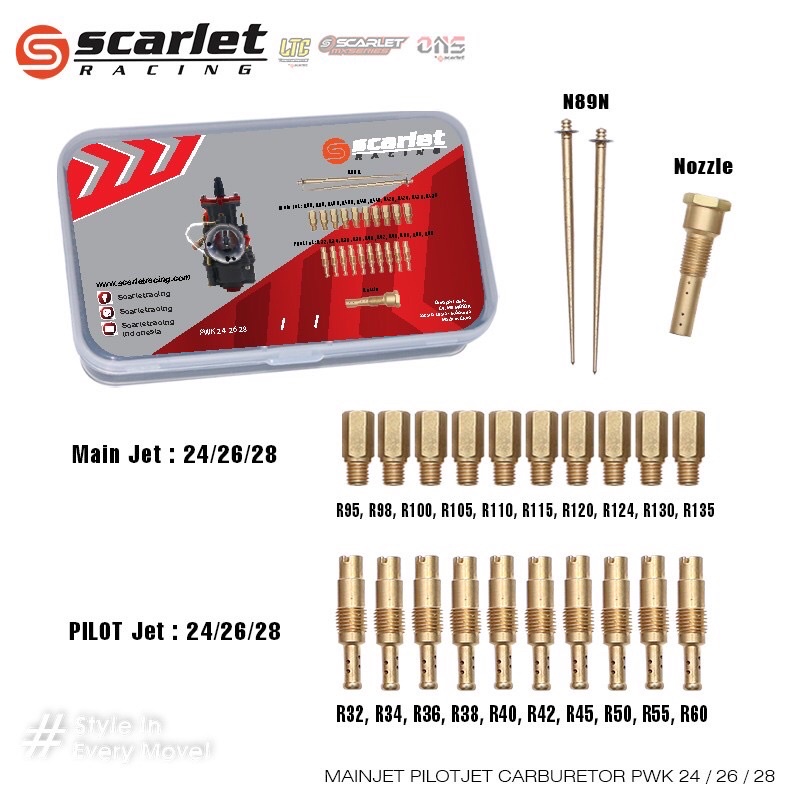 PILOT JET MAIN JET PWK 24 26 28 30 32 34 set sepaket scarlet racing pilotjet mainjet PJ MJ SET KARBU PWK