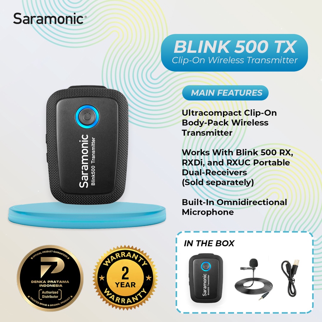 Saramonic Microphone Blink 500 TX Wireless Clip-On Transmitter with Built-In Mic (Microphone Tambahan untuk Blink 500 B1)