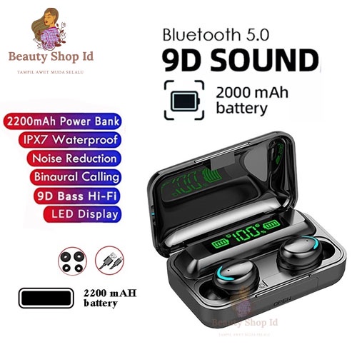 BEAUTY JAYA - （TERBARU）TWS Wireless Earphone Headset Bluetooth 5.0 With Mic 9D Bass HiFi Stereo Waterproof 2200mah Power Bank