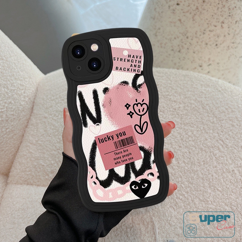 Casing Ponsel Untuk Redmi Note10 10s 11s 9 8 11 Pro Max Plus Redmi 12C 9T 10C 10A 10 9 9A 9C Grafiti Lucu Cinta Hati Bunga Trendi Merek Comme des Garcons Lembut Hitam Gelombang Pinggir Cover
