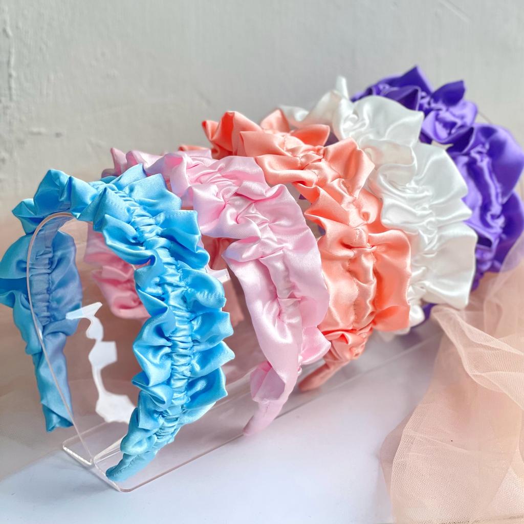 BANDO RUFFLE [ SATIN ] - Bando Kerut Korea Viral Aksesoris Rambut Bahan Satin Awan Bandana Hair Accessories Bayi Anak Mutiara Natal Perempuan Wanita