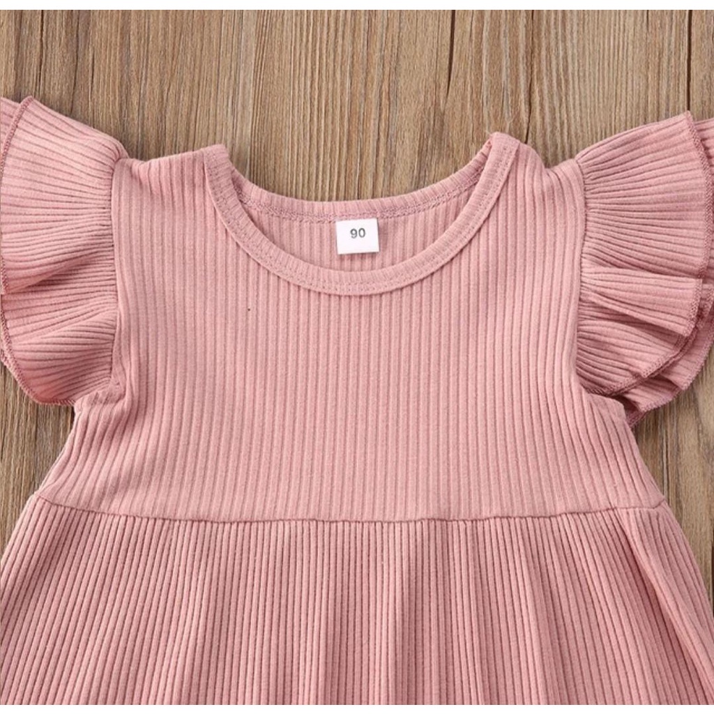 IL - DRESS ANAK LADY RIB / DRESS ANAK MODEL LENGAN RUFFLE