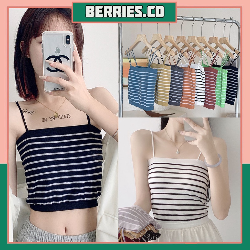 BRI* BR938 Tanktop Bra Fashion Wanita With Cup Motif Garis Tanpa Kawat Sexy Bh Pakaian Dalam Cewek