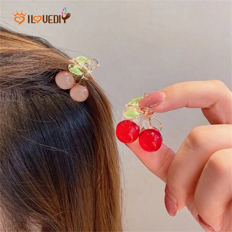 Jepit Rambut Bentuk Cherry Bahan Akrilik Warna Pink Gaya Kasual Untuk Wanita