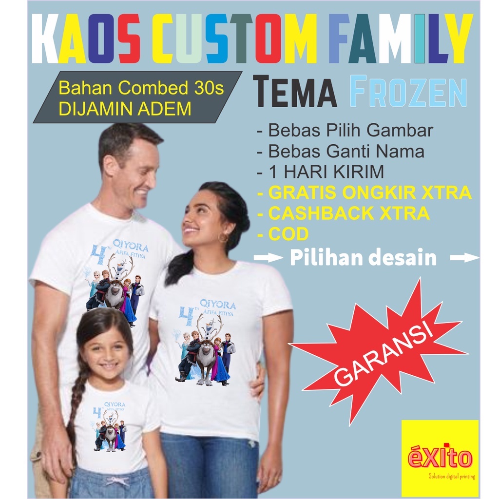 Kaos Custom Family Birthday/kaos ulangtahun anak/kaos couple keluarga/frozen- Tema Frozen