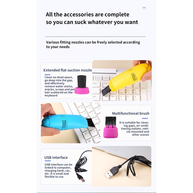 ღ Handheld USB Vakum Mini PC Laptop Sweeper Isi Ulang Komputer Peniup Debu Multifungsi USB Keyboard Debu Sikat Desktop Pembersih Debu alat