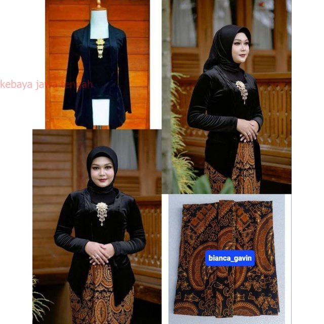 Kebaya Bludru Hitam Kutubaru + Jarik Instan, Motif Semenromo Kebaya Bludru
