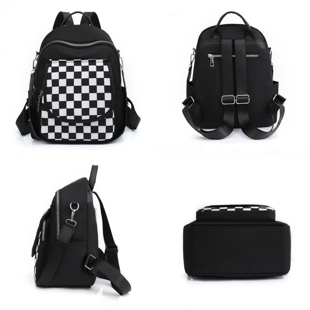 TAS RANSEL WANITA IMPORT ANTI AIR MOTIF CATUR HITAM TA704B5 GENDONG PUNGGUNG KOREA VERMONA SEKOLAH KULIAH KERJA BACKPACK CEWEK MURAH REMAJA KEKINIAN SIMPLE BRANDED BATAM LUCU
