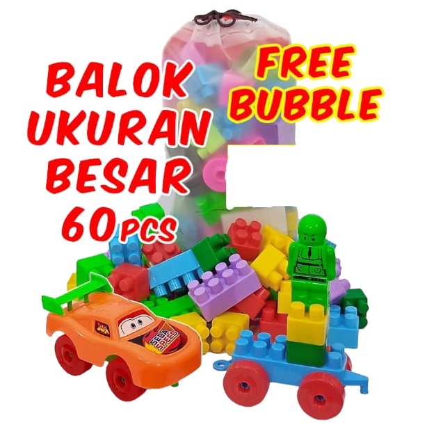 Mainan Balok Susun Edukasi Anak Building Block 60pcs Mobil