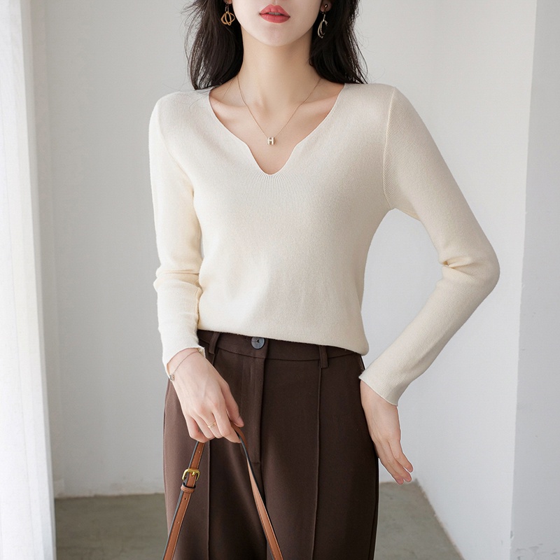 【Elegant】 Casual Long Sleeve Knit V Neck T-shirts 2259