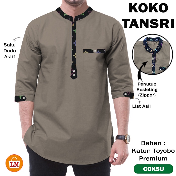 KOKO TANSRI Baju Pria Muslim Bahan Katun Toyobo Lengan 3/4 JUMBO Size M-2XL LMS 29757