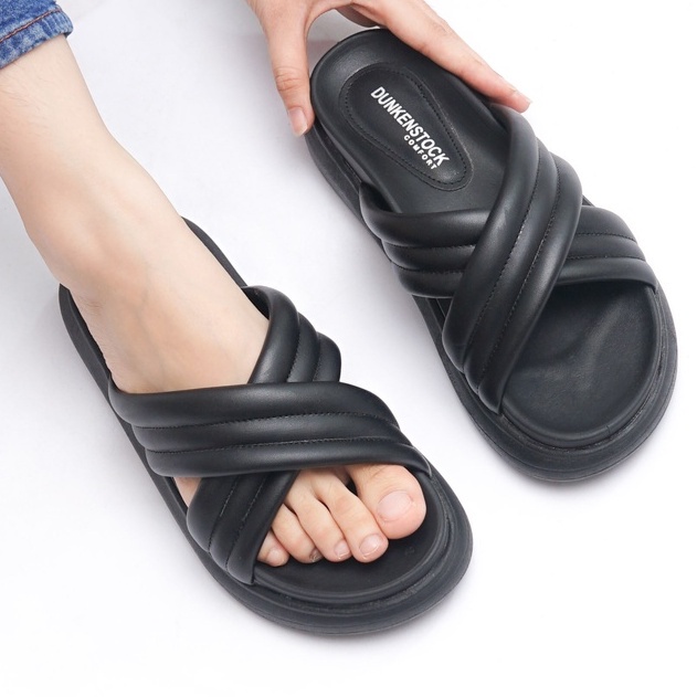 LAPEPA YUK - Dunkenstock TIGGO Sandal Wanita Silang Tinggi 5cm Size 36 - 40 Selop Tidak Licin Sendal Beleza Wedges Slop Birken Rumah Belezza 37 38 39 Warna Black Hitam Belleza Kekinian Premium Terbaru Shoes Ori Original Mall Official Store