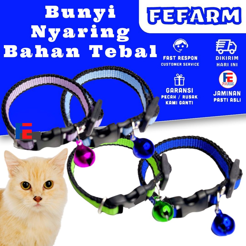 Kalung Kucing List Hitam Lonceng Krincing 14 mm Tebal Aksesoris Kalung Hewan Peliharaan Kucing FEFARM