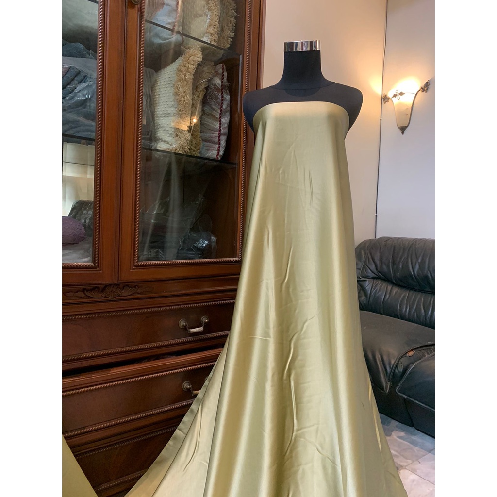 Bahan Satin Maxmara Silk Lux Premium Meteran Mewah Warna Hijau Olive