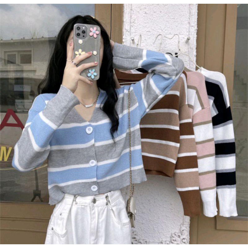 Naya stripped rajut cardigan rajut crop