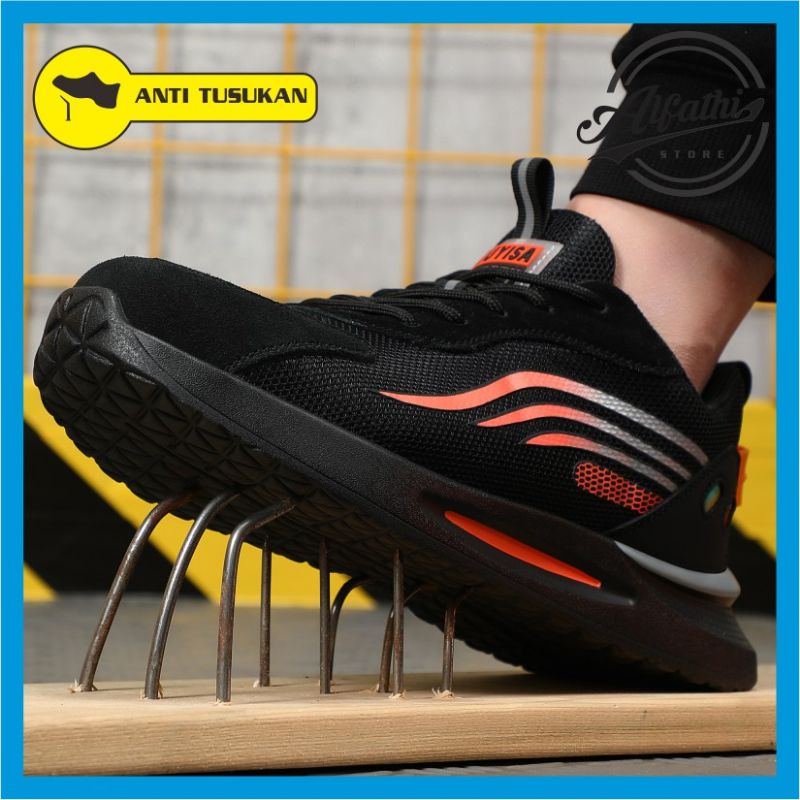 AlFathi Sepatu Safety Sneakers Sport Guyisa New Arrival Line Hitam Orange