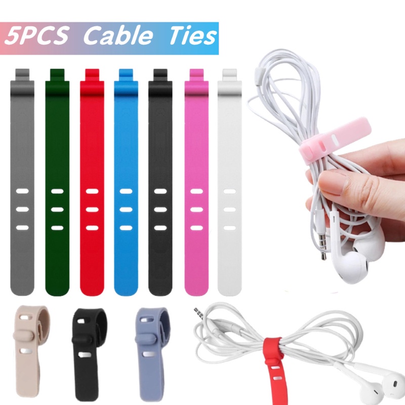 5pcs Pengikat Kabel Data / Earphone 3 Lubang Bahan Silikon