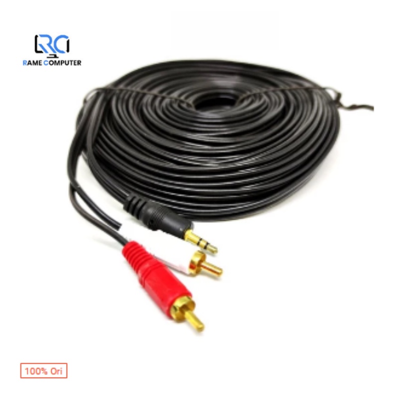 Kabel Audio 3.5mm to 2 Rca Gold Plated Kabel Aux to 2 Rca 10m dan 20m