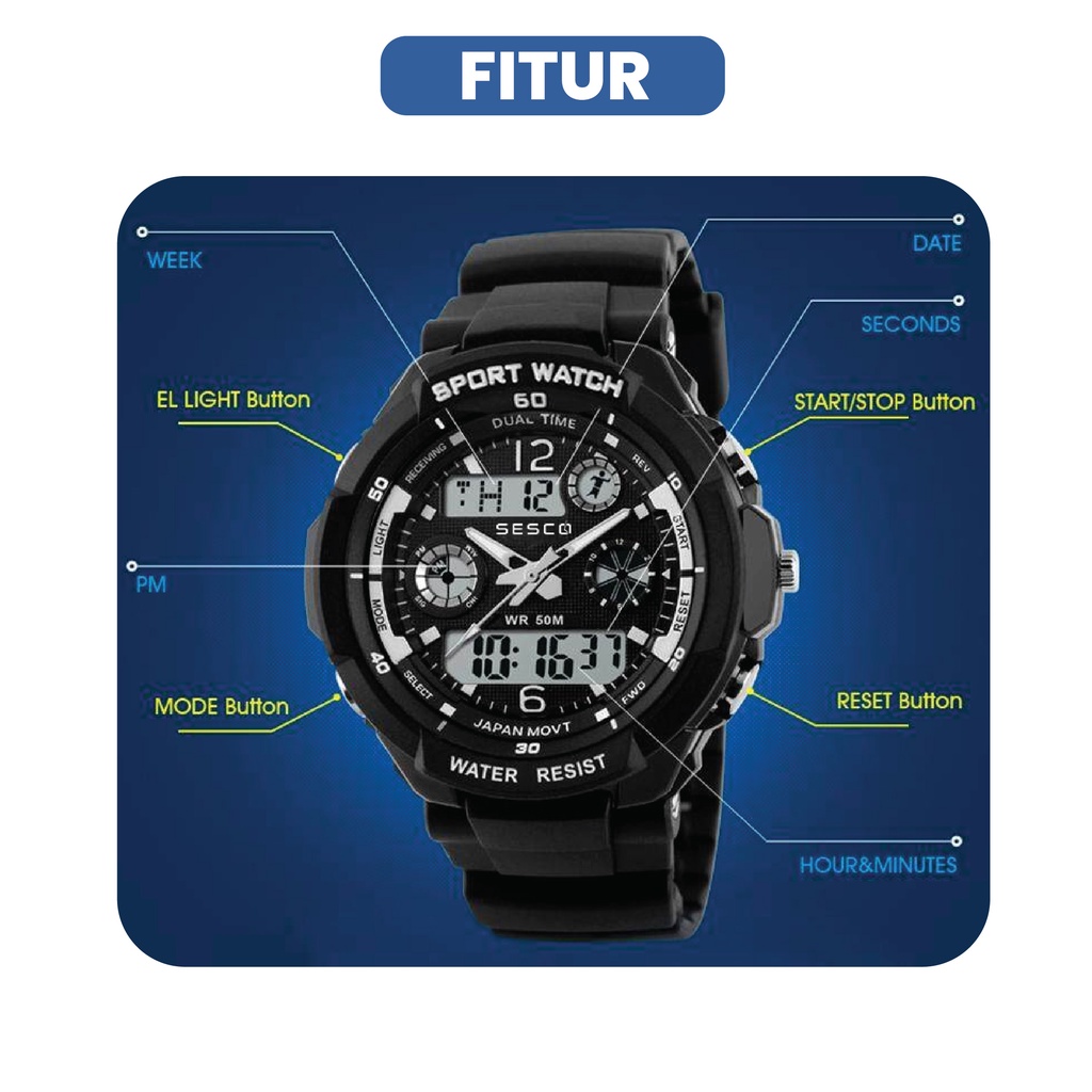 SESCO Jam Tangan Anak Analog Digital 8060 Anti Air, Original, dan Bergaransi