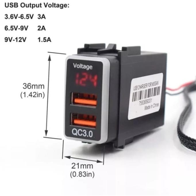 SGA | Dual USB Quick Fast Charger QC 3.0 With Voltmeter Mobil NISSAN