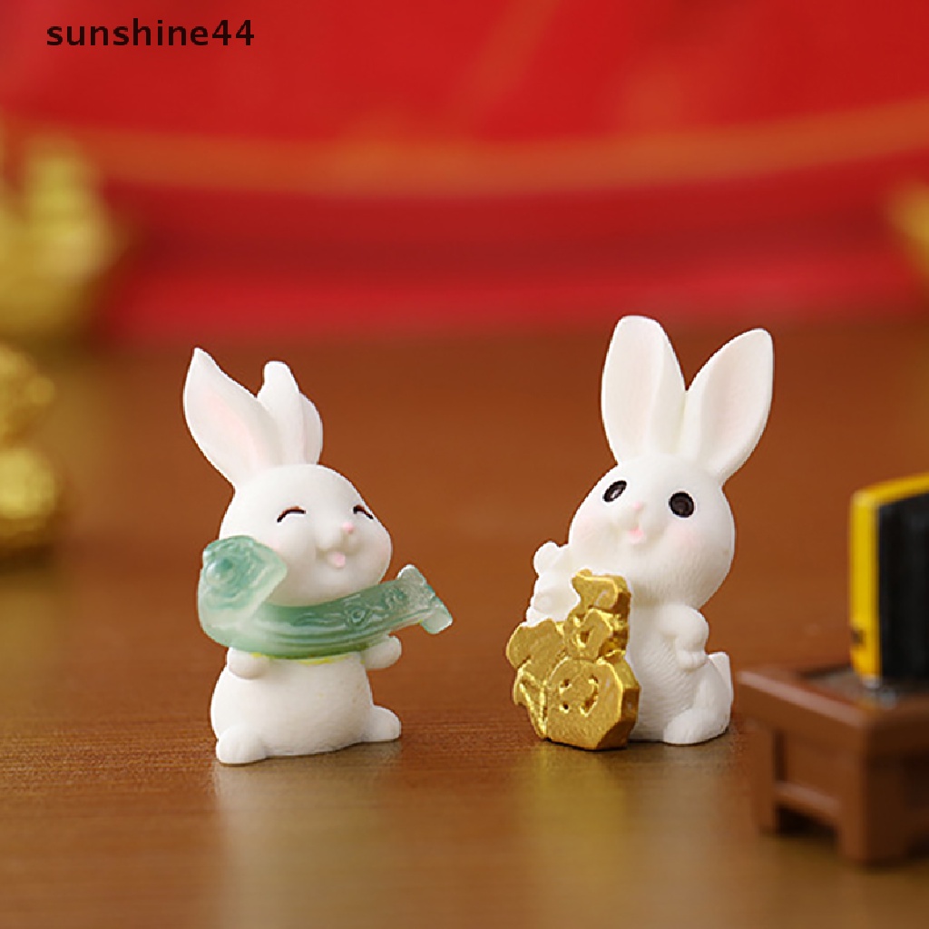 Sunshine 1Pc Miniatur Kartun Kelinci Natal / Tahun Baru Bahan Resin Untuk Dekorasi Lansekap Mikro