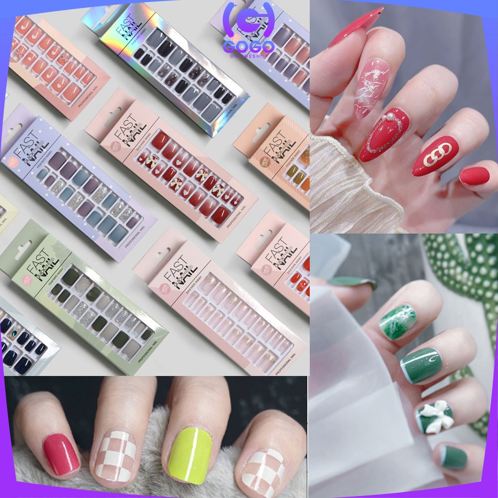 GOGO-K127 Kuku Palsu Nail Art Motif Wanita With Toolkit Perawatan Kuku / Fake Nail Art Sticker Hiasan Kuku Cewek Anti Air Korean Style