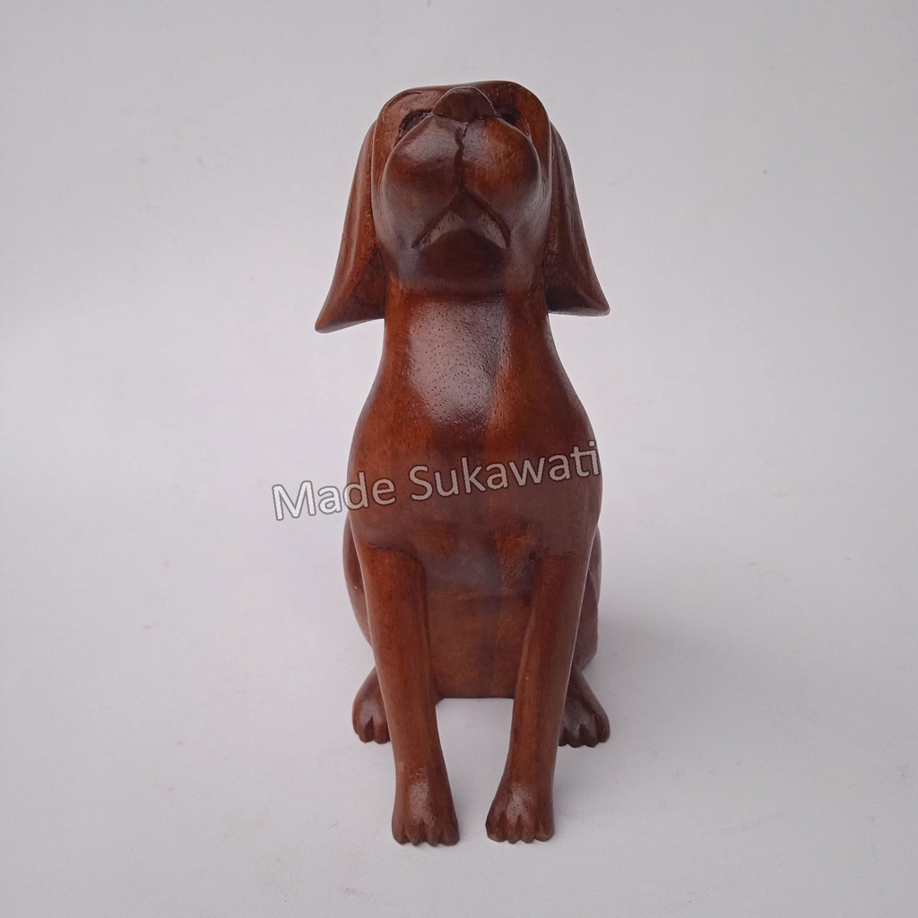 Kerajinan patung kayu Anjing dog duduk ukiran handmade bali