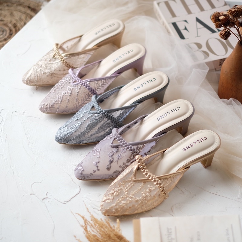 𝗖𝗘𝗟𝗟𝗘𝗡𝗘 CENDANA HEELS 8 warna (2/2) Heels Brukat Lace Wedding Shoes 5cm