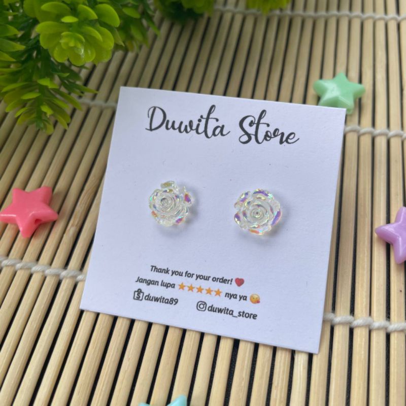 HANDMADE ANTING TUSUK PLASTIK ANAK/DEWASA MOTIF MAWAR BENING