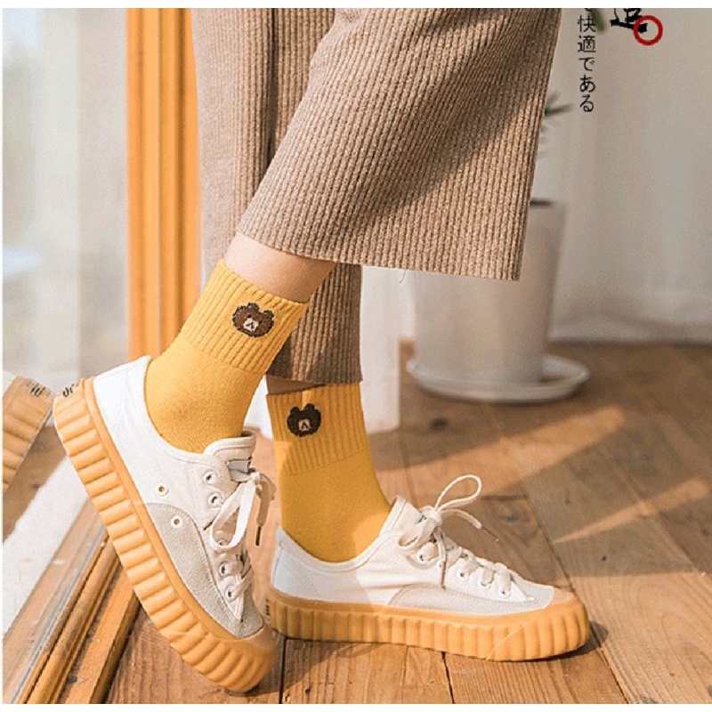 Kaos Kaki Motif Bear Kaos kaki Panjang Fashion Pria kaos kaki Unisex  Wanita Setinggi Betis import