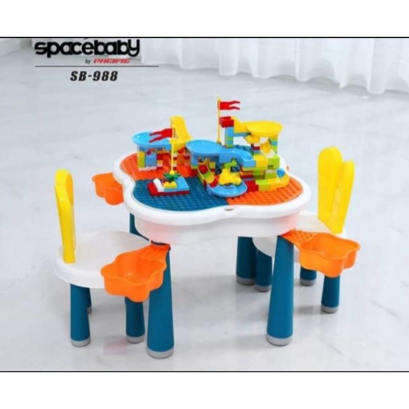 Spacebaby SB 988 multifunctional table 6in1 ( free lego ) / meja kursi mainan plus lego + PACKING BU