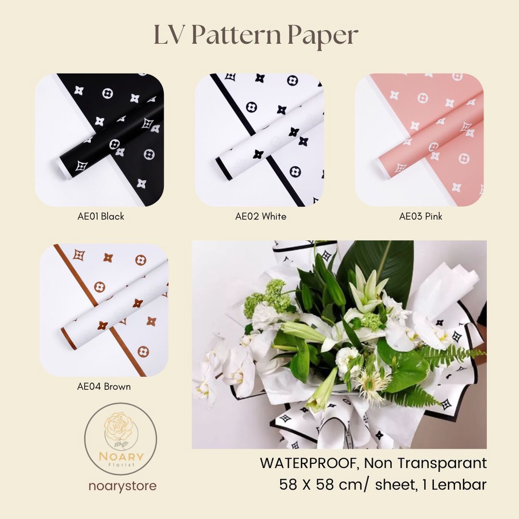 LV Pattern Paper Kertas Bunga Wrapping Cellophane Paperwrap Buket Bunga Bungkusan Bunga / Flower Wrapping / Cellophane / Wrap / Kertas Bunga / Kertas Kado / Flower Paper / Kertas Grosir / Kertas Import / Kertas Cellophane / Florist / Buket Bunga / Florist