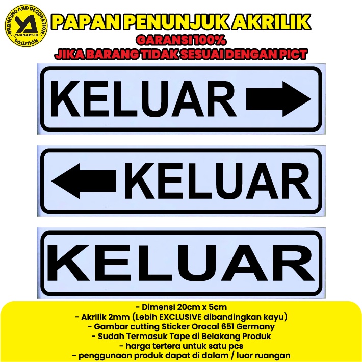 

papan akrilik petunjuk arah keluar stiker peringatan label acrylic perlengkapan kantor toko outlet store custom