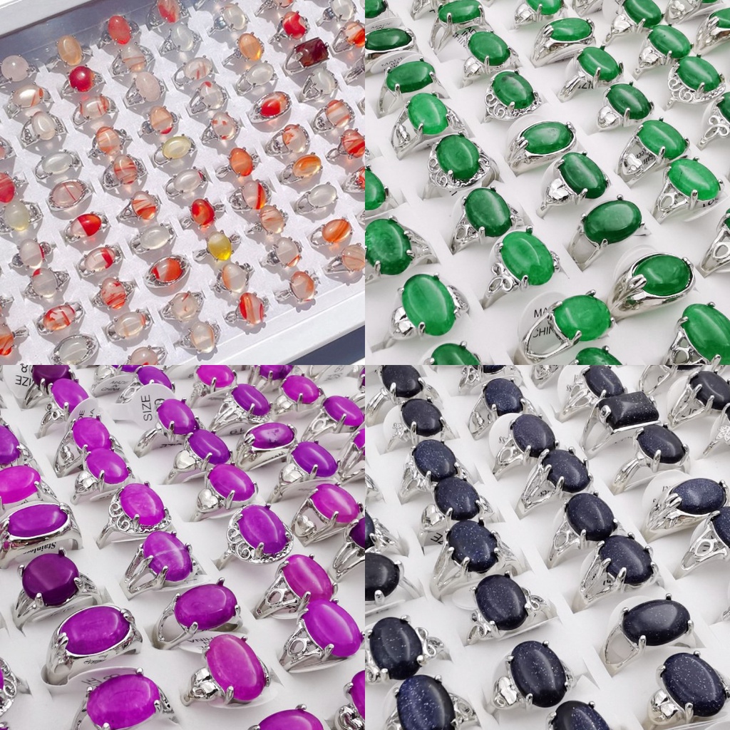 10 / 20 Pcs Cincin Batu Gaya Vintage Untuk Pria Dan Wanita