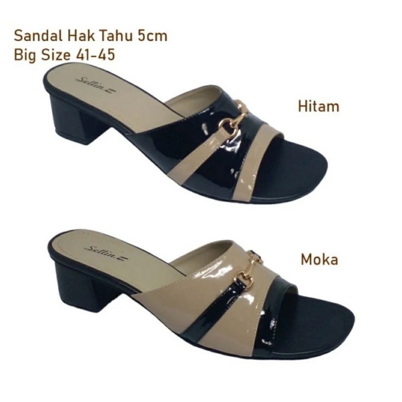 OVERSIZE Sandal Higheels Wanita Premium Big Size 41.45 Slop Pesta IBU2 Cantik Kulit Glosy JUMBO Moka,41