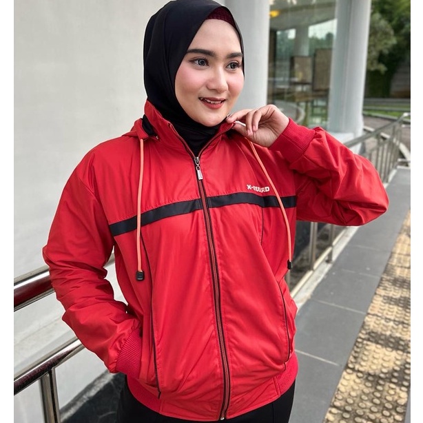 Jaket Bomber Wanita Bahan Parasut Kombinasi Warna (X-Guard) | Gista Jaket Hoodie Wanita Terbaru Kekinian | Fashion Hits Kekinian OOTD Viral Terbaru