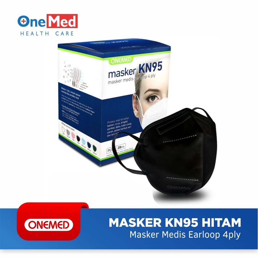 ONEMED Masker Karet KN95 4ply Box isi 20pcs - Hitam OOF