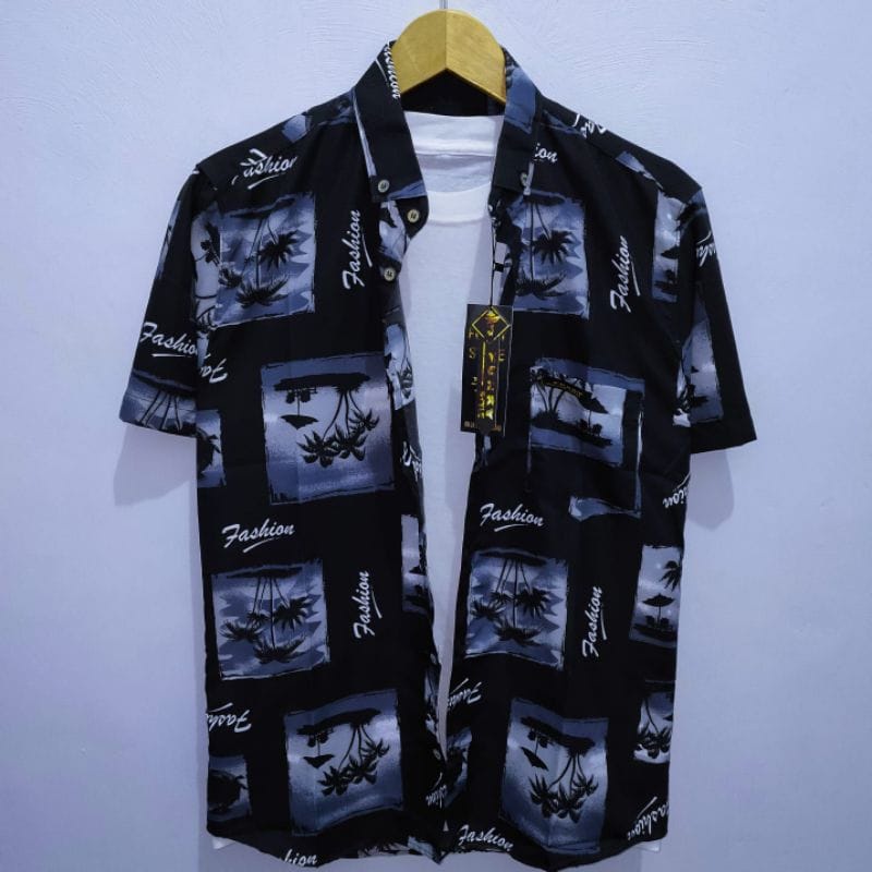 Kemeja Pria Lengan Pendek Cowok distro Surfing Best Quality Motif Pantai Terbaru Terkini Casual Size M L XL D05