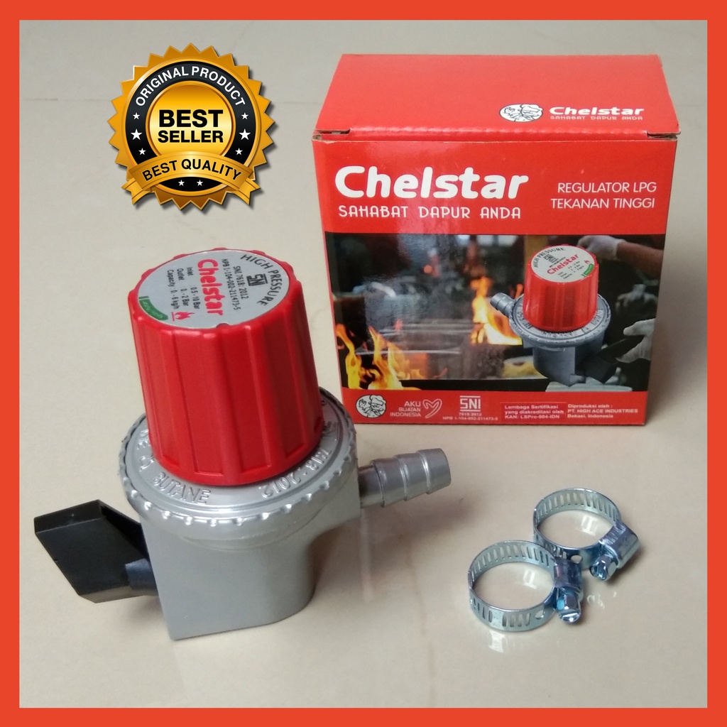 Regulator Kompor Gas LPG (free klem) / Regulator Tekanan Tinggi / High Pressure Chelstar / Regulator kompor semawar mawar