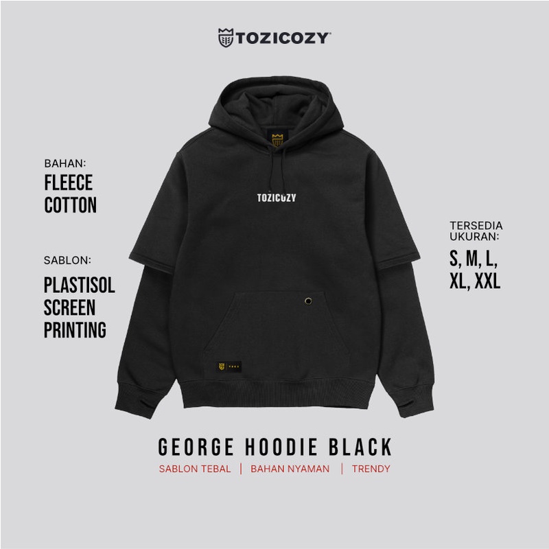 Jual Tozicozy Hoodie Pria Warna Hitam Bahan Cotton Fleece Sablon