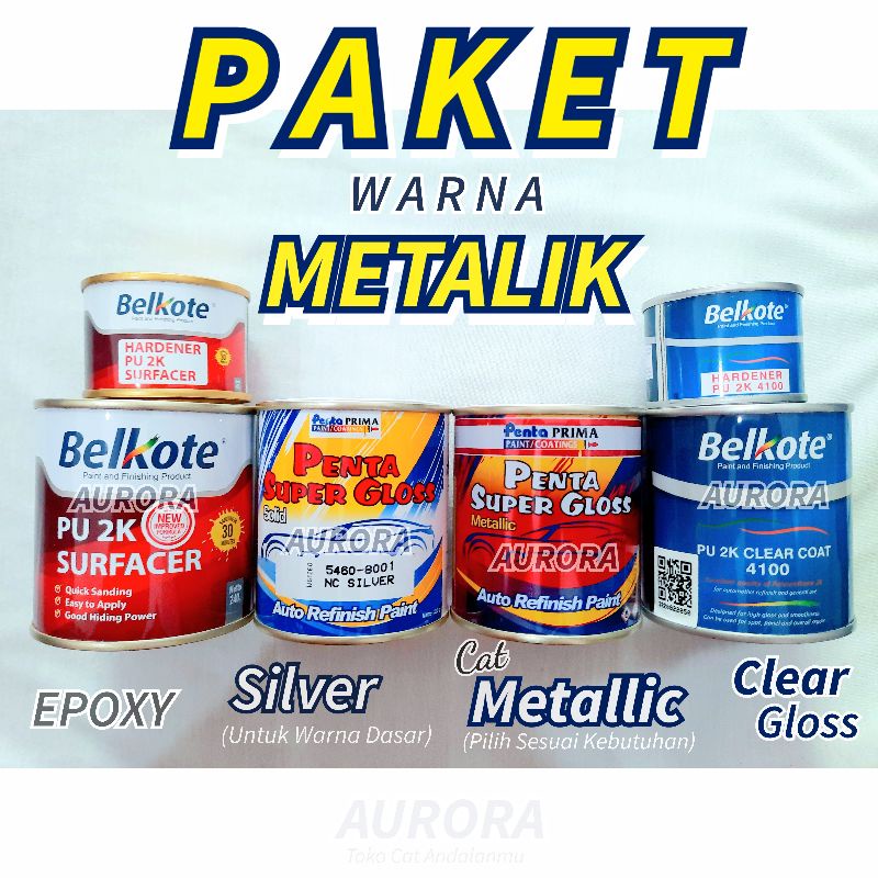 PAKET Epoxy Belkote + Silver + Cat Metalik Penta + Clear Pernis Gloss