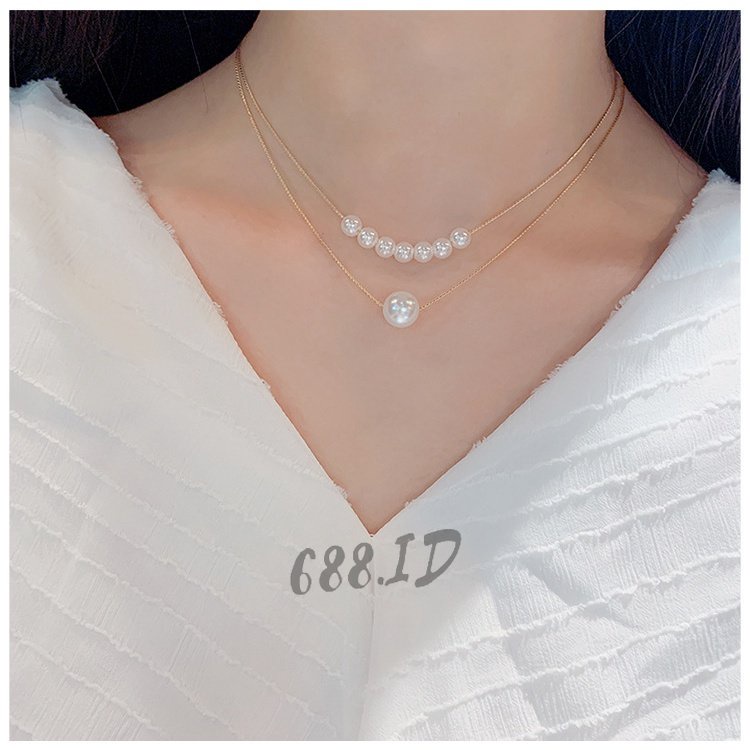 Kalung Wanita Korea Mutiara Double Layer Rantai Dua Lapis  Multilayer Evelyn Pearl Korean Necklace Fashion Kekinian NL 08