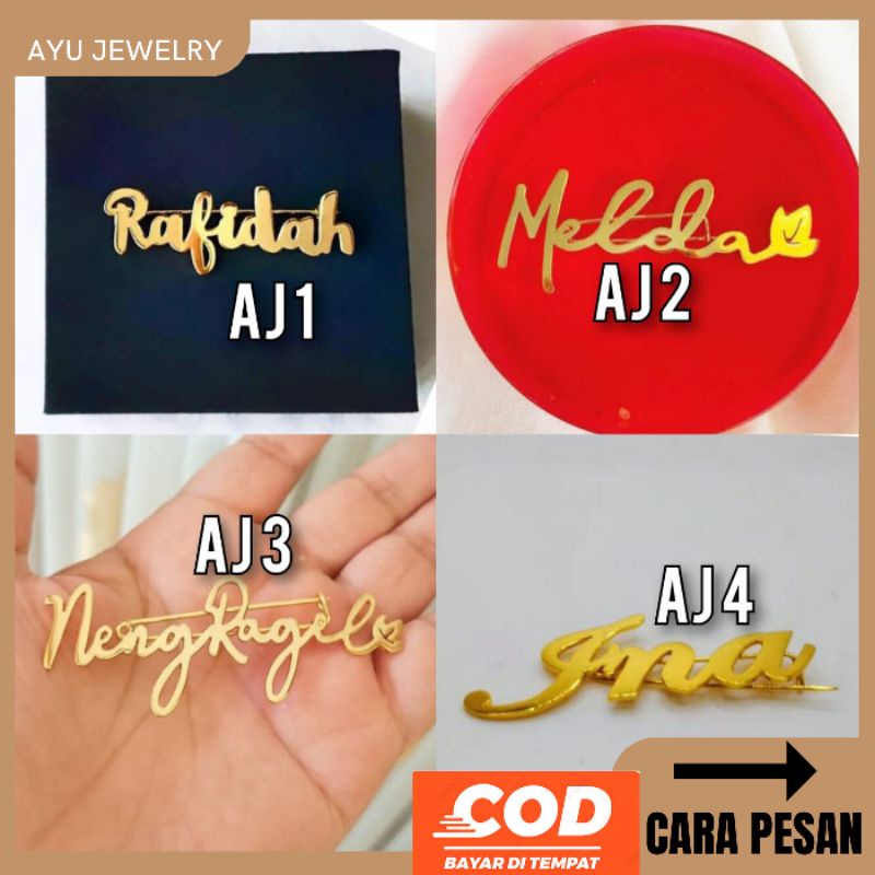 Bros Custom nama lapis emas Bros Nama custom logo Bros hijab