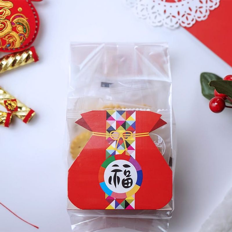 PLASTIK COOKIES IMLEK+TRAY LUCKY CAT/ FU MONEY BAGS 5 pcs