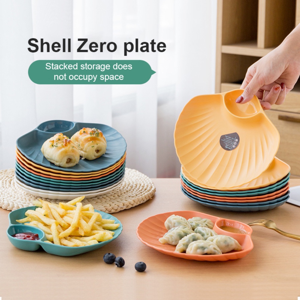 ღ Empat Warna Kreatif Shell Piring Plastik Pangsit Piring Cuka Hidangan Rumah Tangga Pangsit Piring Sushi Sarapan Buah Kering Makanan Penutup Dapur aksesoris